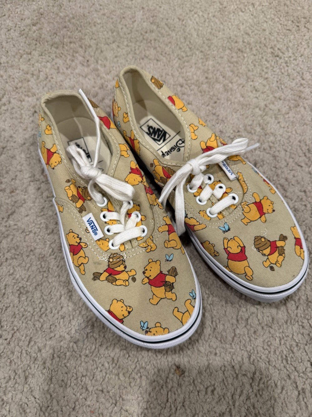 Vans Beige Canvas Sneakers with Winnie the Pooh Print